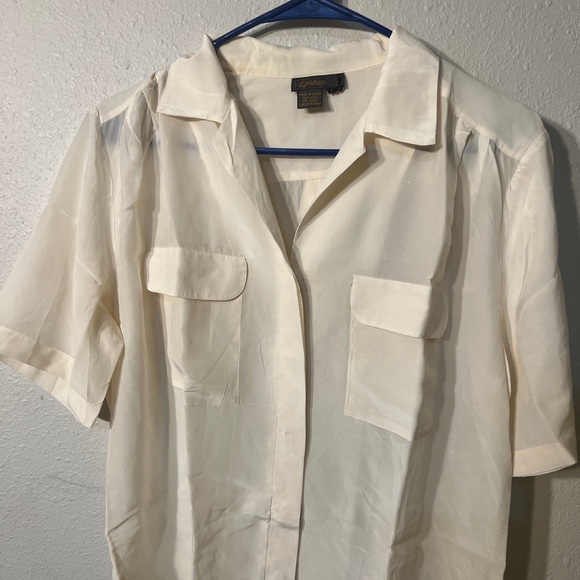 Vtg Epitomé 100% Silk Short Sleeve Blouse Cream Color Size 12 Woman’s W. Pocket - Picture 1 of 7